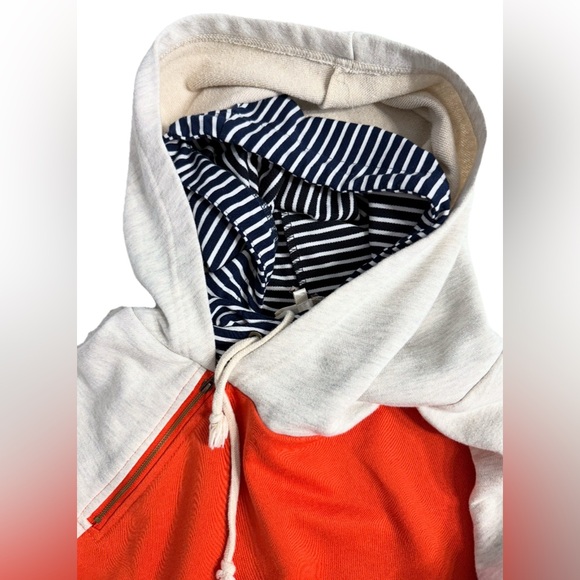 Vanilla Bay Doublehood Sweatshirt Women's S Orange/Gray/Striped Hoodie Thumbhole - Picture 4 of 9